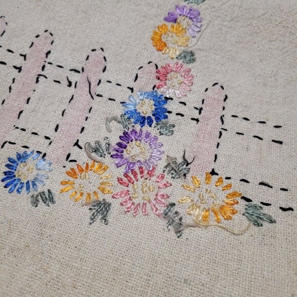Vintage Embroidered Fabric Floral Country Crinoline Lady Southern Belle 80‎ x 65 - Picture 3 of 10